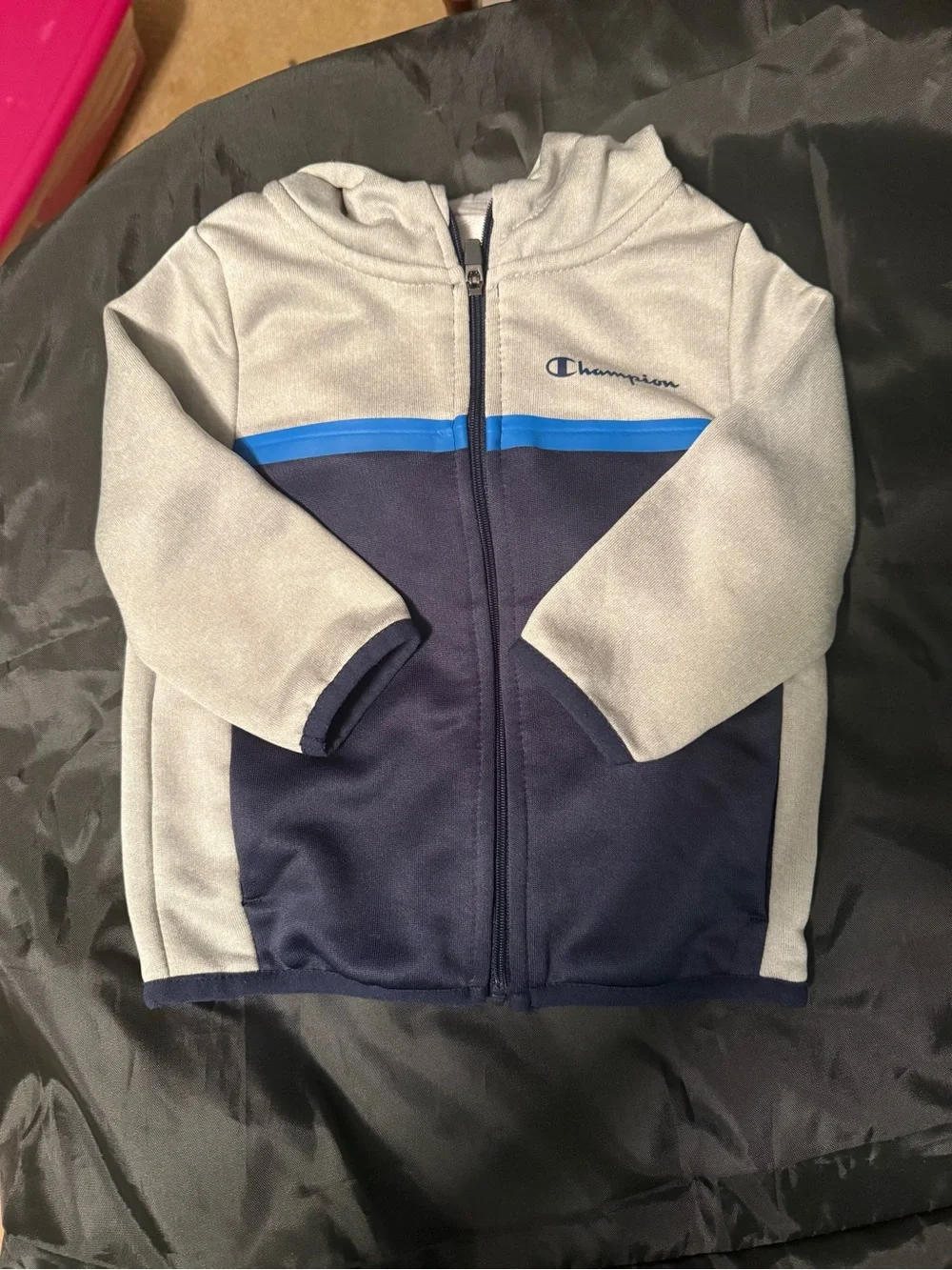 Champion baby 18 month Hooded Zip Jacket in Gray, Navy & Blue Accent